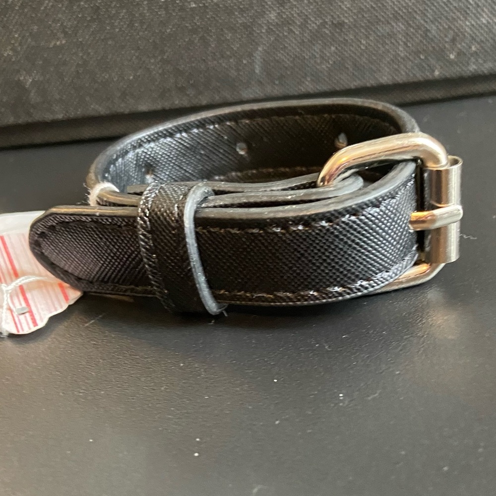 Black faux leather unisex buckle bracelet